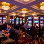 B52 club players enjoying the excitement of slot machines in a vibrant casino environment.