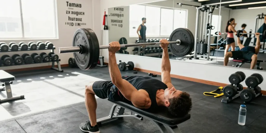 Anabolika Shop showcasing an athlete focused on strength training in a vibrant gym setting with equipment.