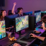 Engaged gamers exploring exciting games at https://taihitclub.cn.com/ in a vibrant social setting with modern technology.