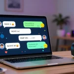 Engaging in nsfw chat ai on a laptop in a creative home office.