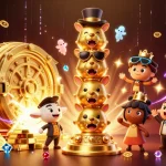Experience excitement at j188 with a vibrant 3D casino illustration featuring a golden totem and treasures.