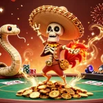 Experience thrilling victories at NK88 with a lively casino scene featuring dynamic characters and poker elements.