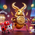 Experience exciting gaming with Onbet's golden stag beetle champion amidst vibrant slot elements.
