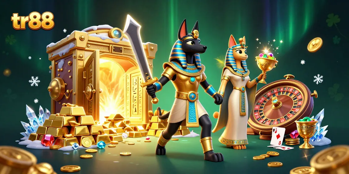 Experience thrilling gameplay with tr88, showcased through Anubis and gems in a vibrant casino scene.