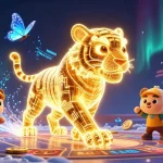 Experience thrilling games at MB66 with a vibrant golden tiger in a digital casino setting.