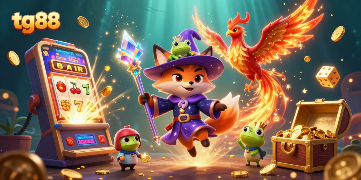 Experience thrilling jackpots at tg 88 with a magical fox and phoenix in a vibrant casino scene.