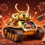 lu88's 3D cartoon beetle tank with a miniature casino bursting with golden treasures and confetti.