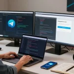 Engaged developer coding on telegramin-cn.com in a modern workspace.