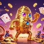 Experience vibrant Sunwin gaming with a golden golem, coins, and 3D casino elements.